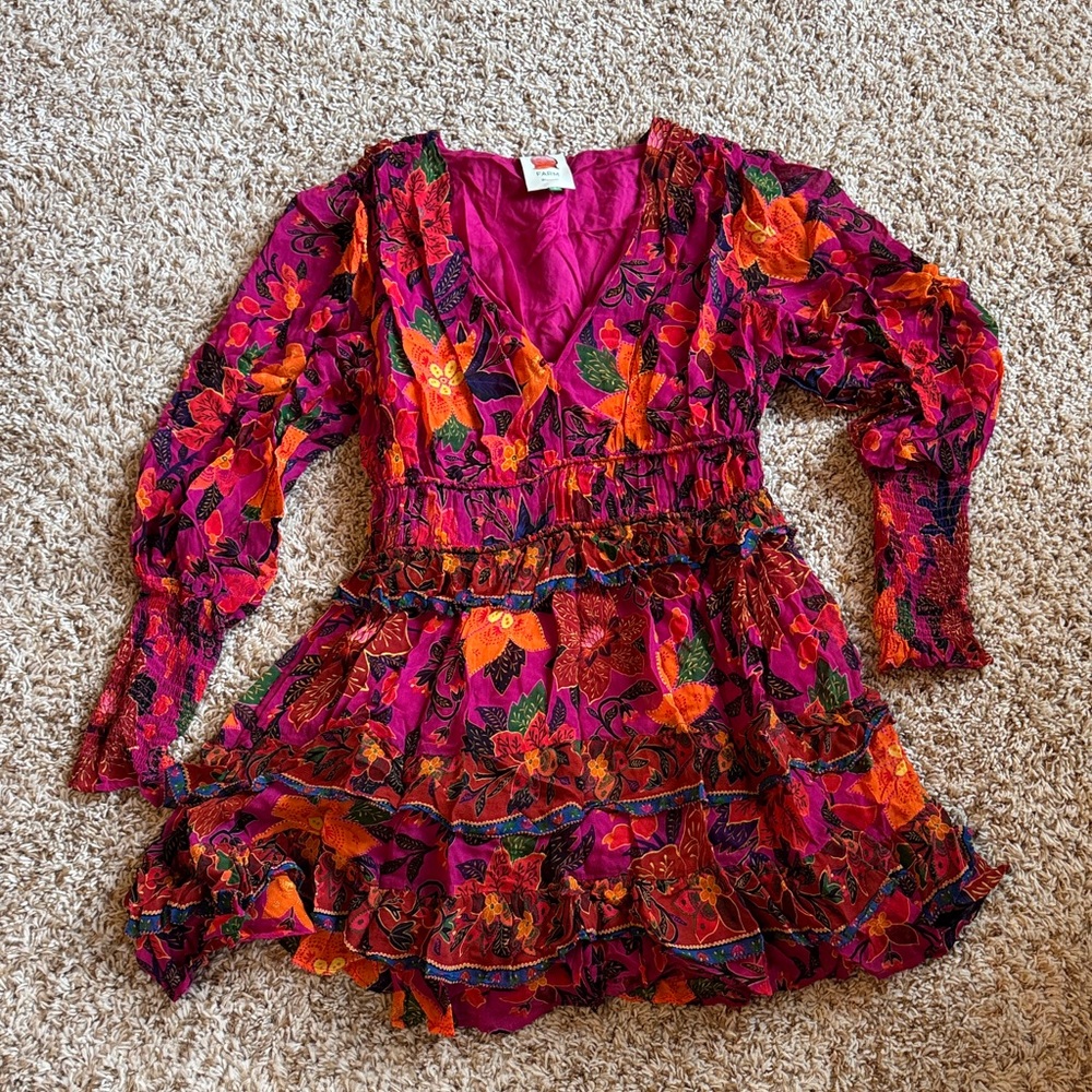 FARM Rio Vibrant Floral Dress - Pink and Orange